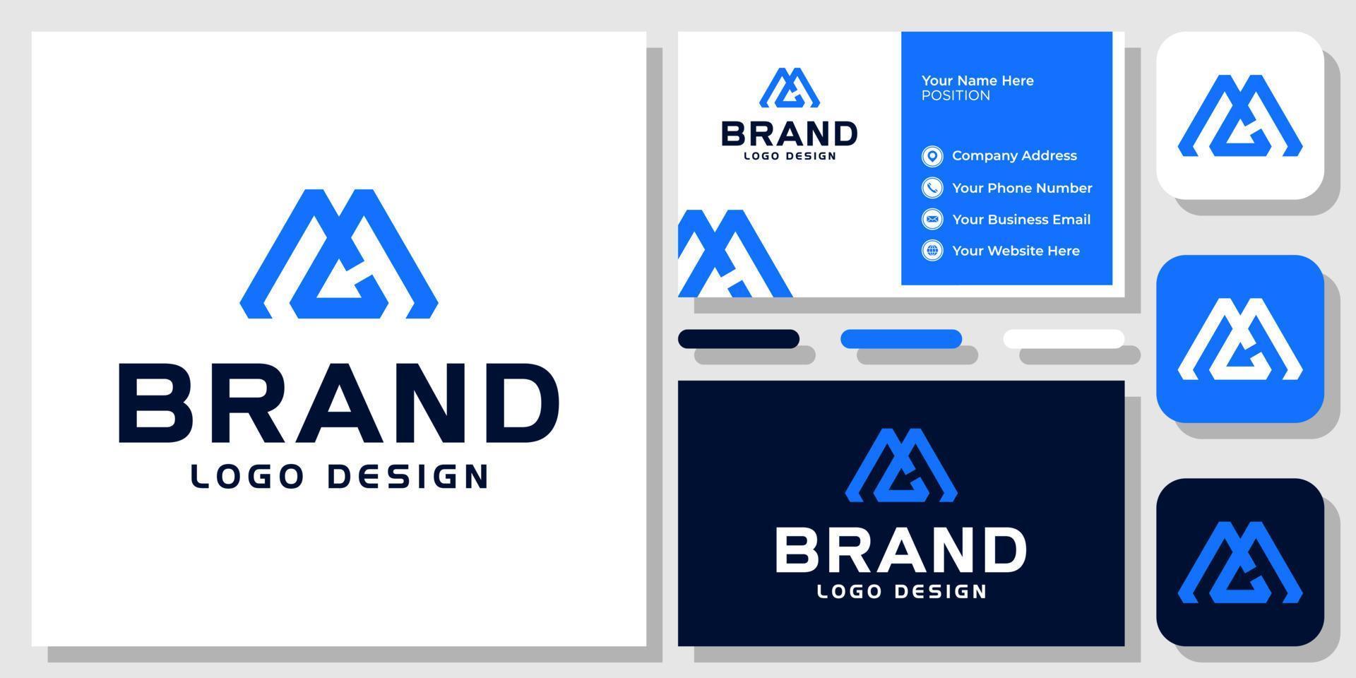 Initials Letter MC CM Monogram Geometric Mountain Icon Modern Logo Design with Business Card Template vector
