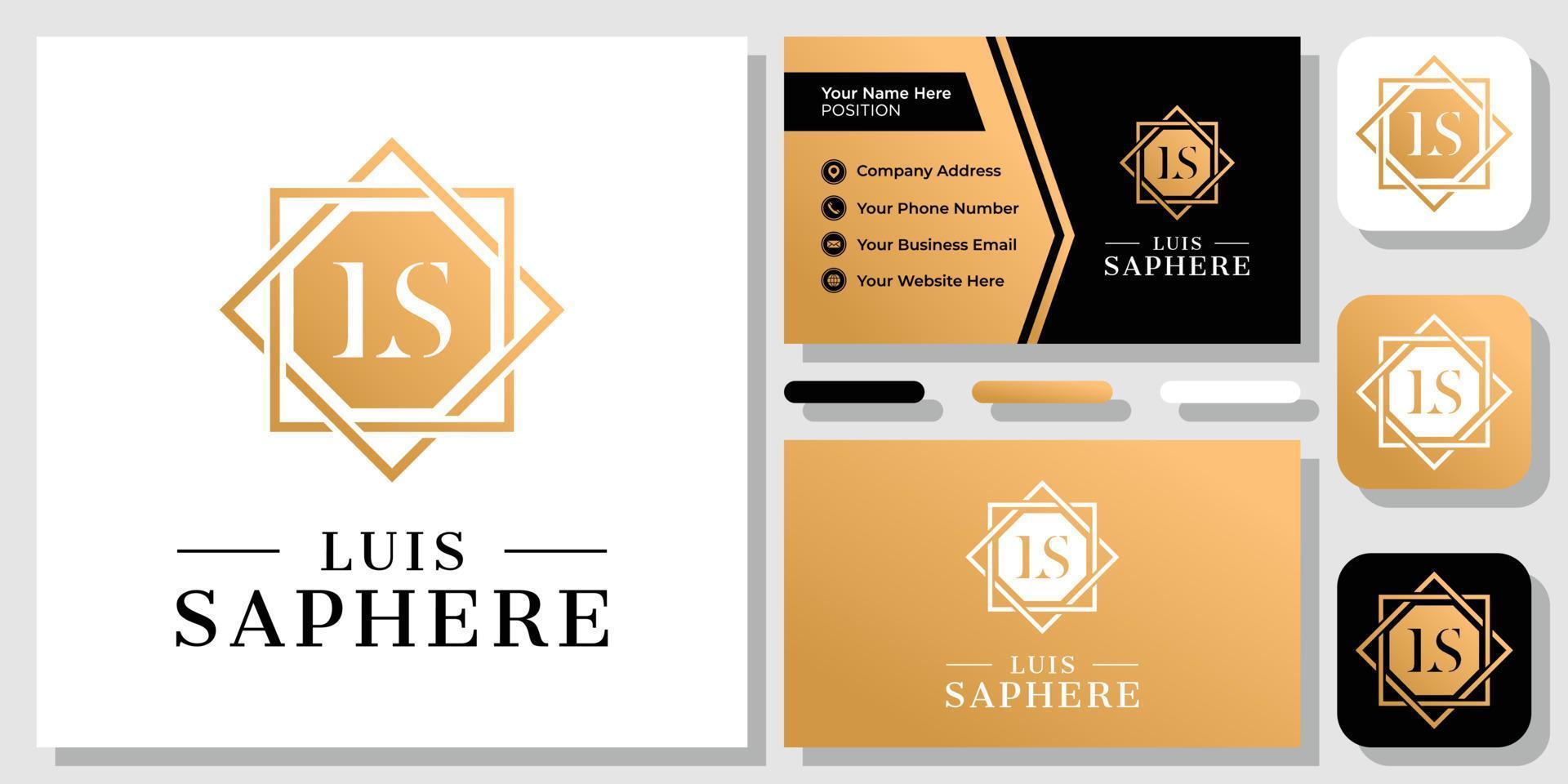 Initial Letter LS SL Gold Luxury Classic Square Octagon Vintage Logo Design with Business Card Template vector