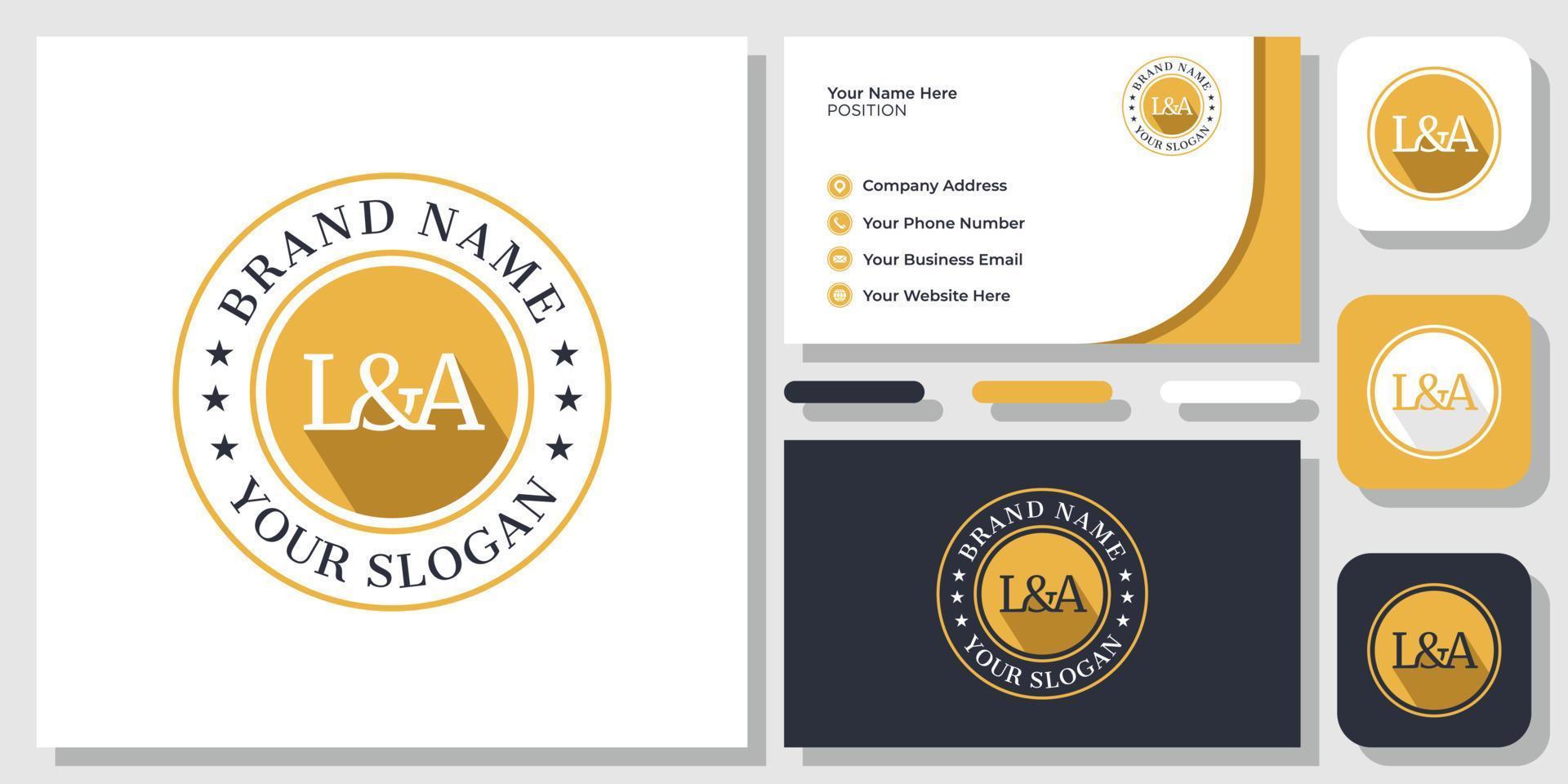 Initials Letter LA AL Vintage Stamp Label Circle Circular Star Logo Design with Business Card Template vector