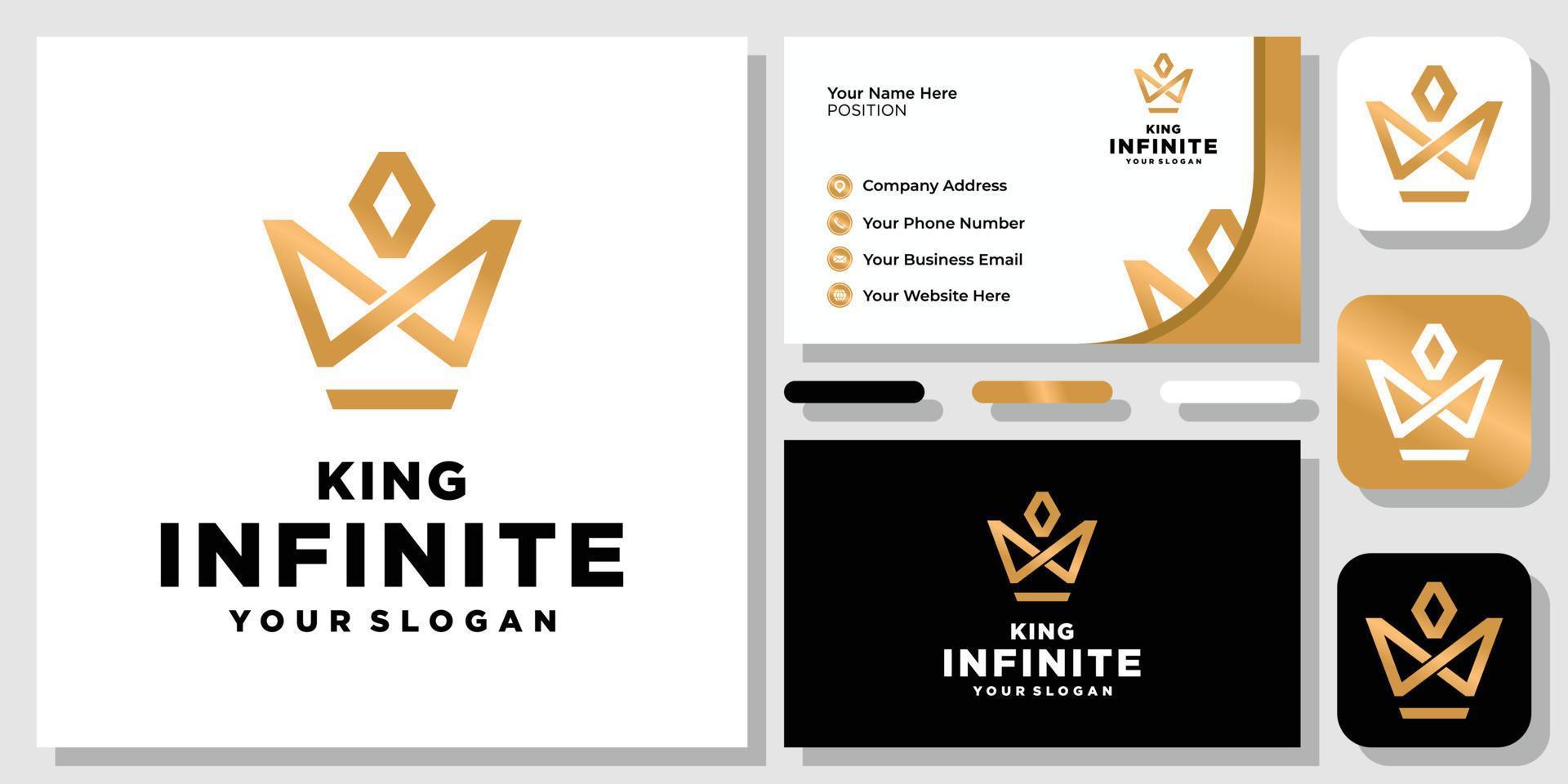 Infinity Crown Loop King Royal Imperial Premium Luxury Gold Logo Design with Business Card Template vector