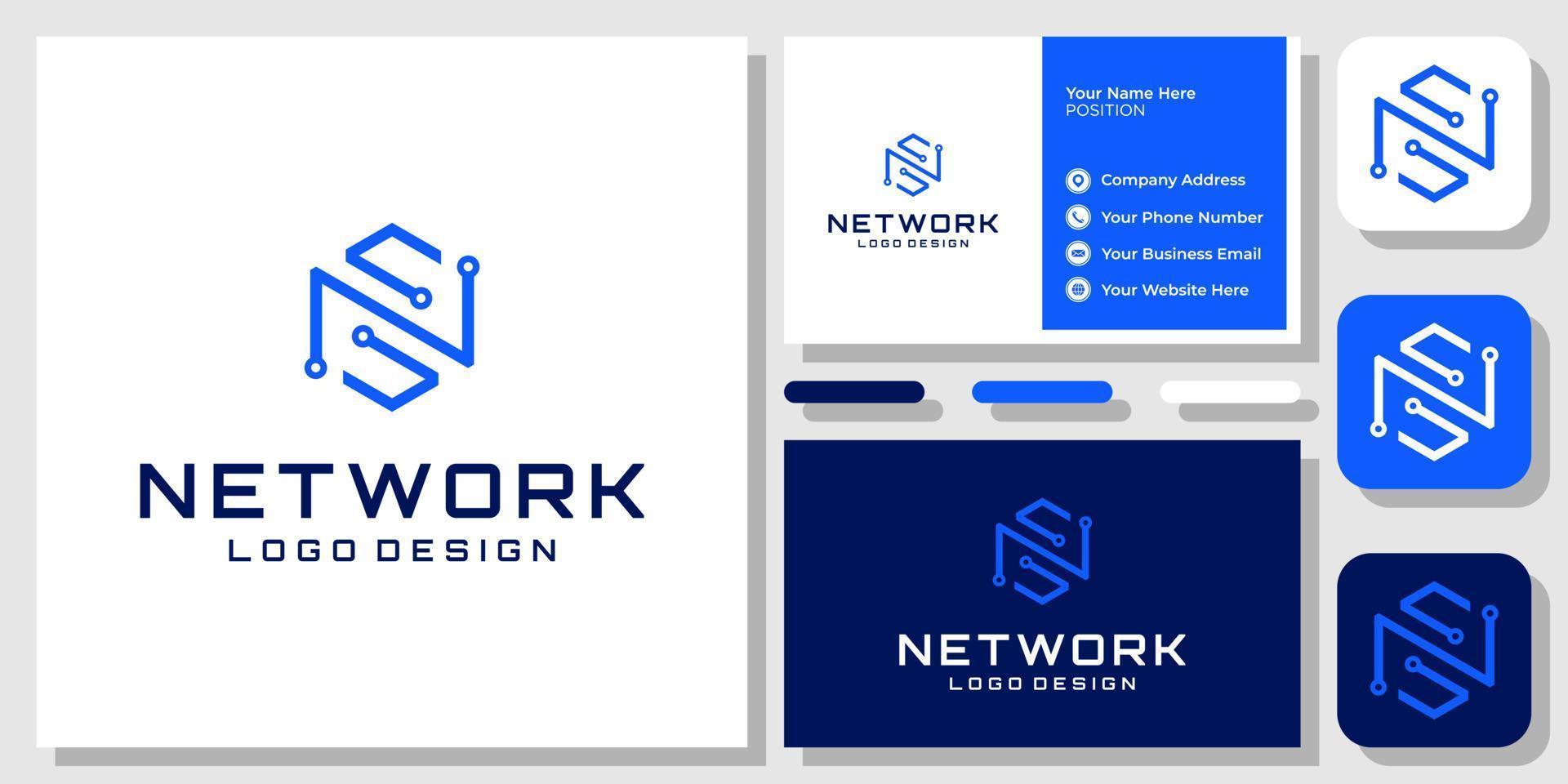 Initial Letter N Technology Digital Hexagon Network Data Abstract Logo Design with Business Card Template vector