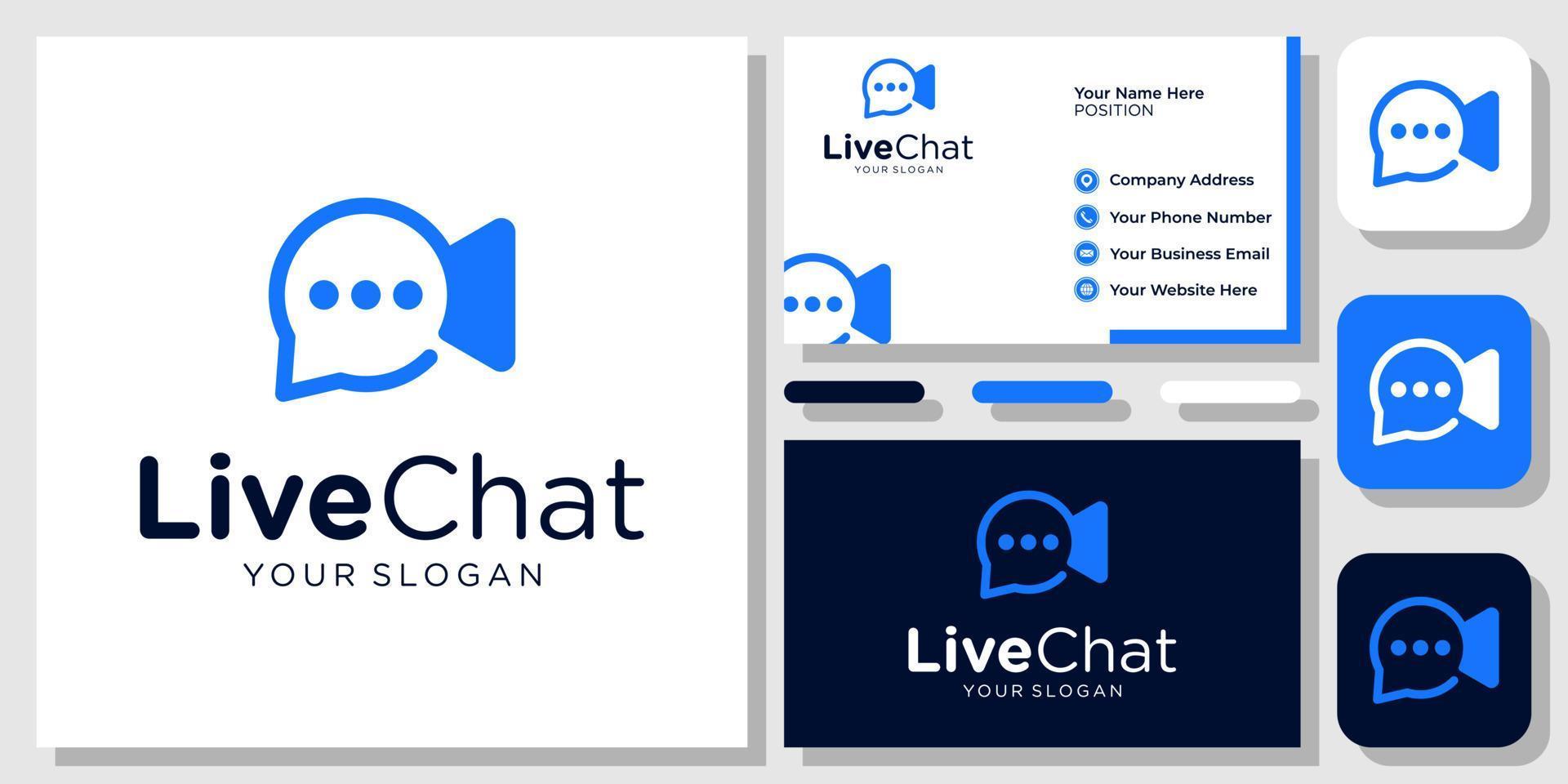 Live Chat Camera Video Bubble Dialog Media Message Internet Logo Design with Business Card Template vector