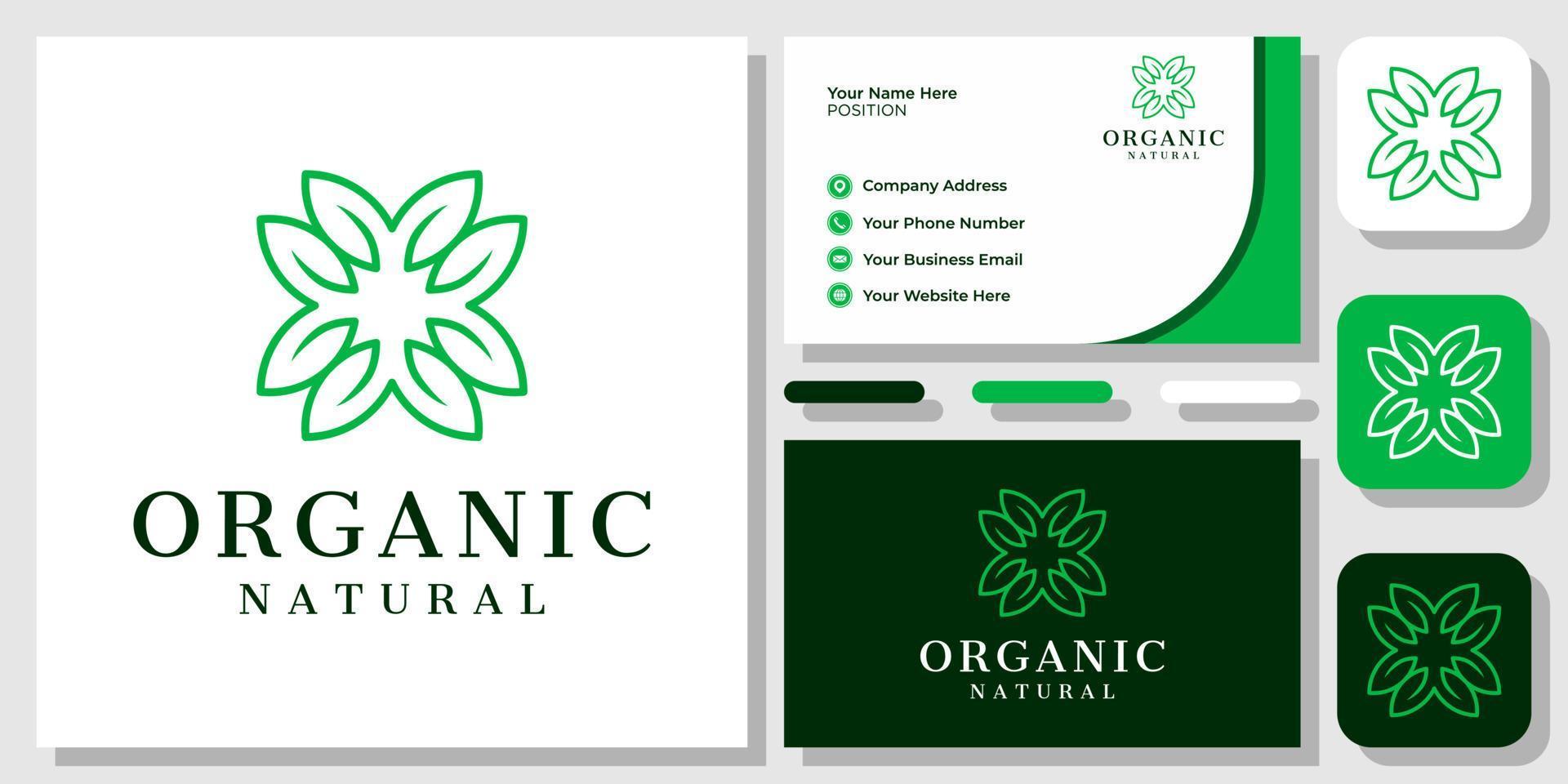 diseño de logotipo de concepto de planta circular natural orgánica verde de naturaleza de hoja con plantilla de tarjeta de visita vector