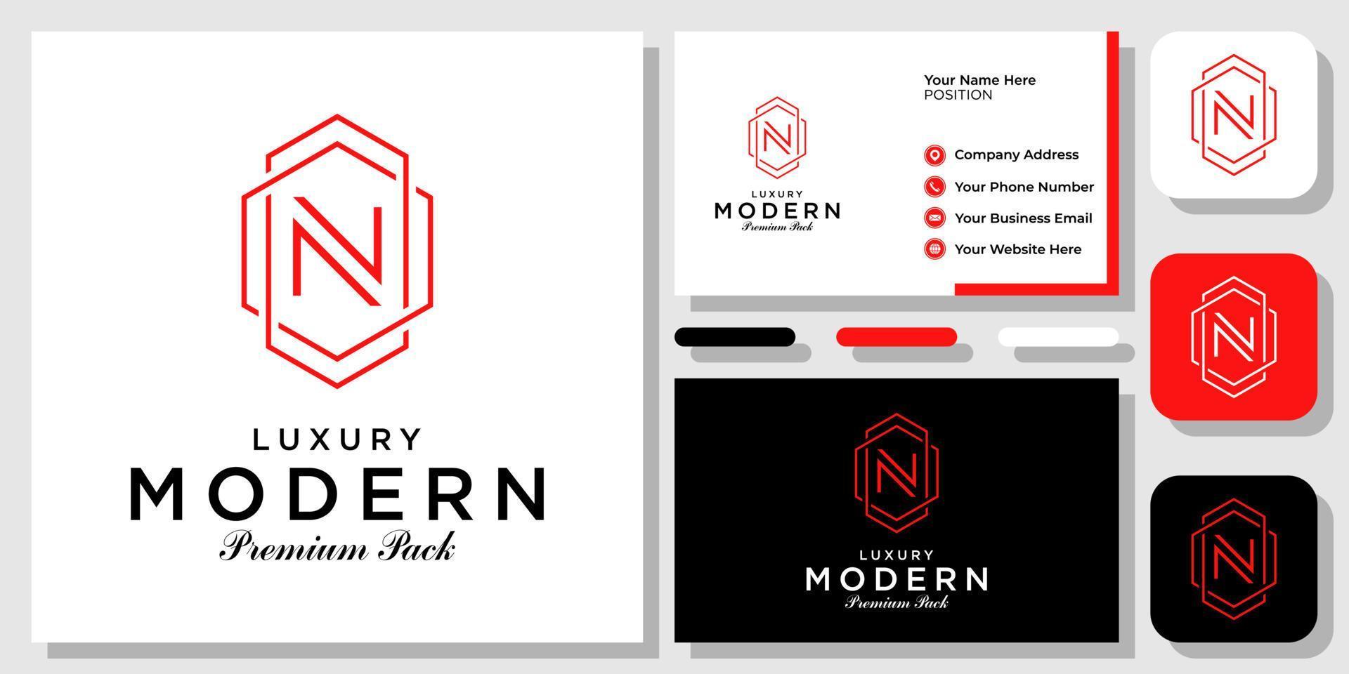 Initial Letter N Monogram Luxury Hexagon Modern Abstract Logo Design with Business Card Template vector
