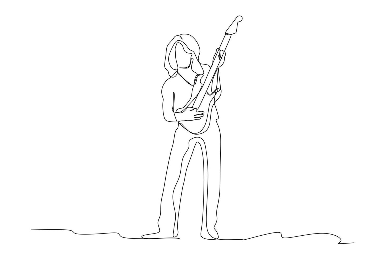 dibujo de línea continua de guitarrista tocando guitarra eléctrica. Ilustración de vector de diseño de dibujo gráfico de línea única de concepto de rendimiento de artista de músico dinámico