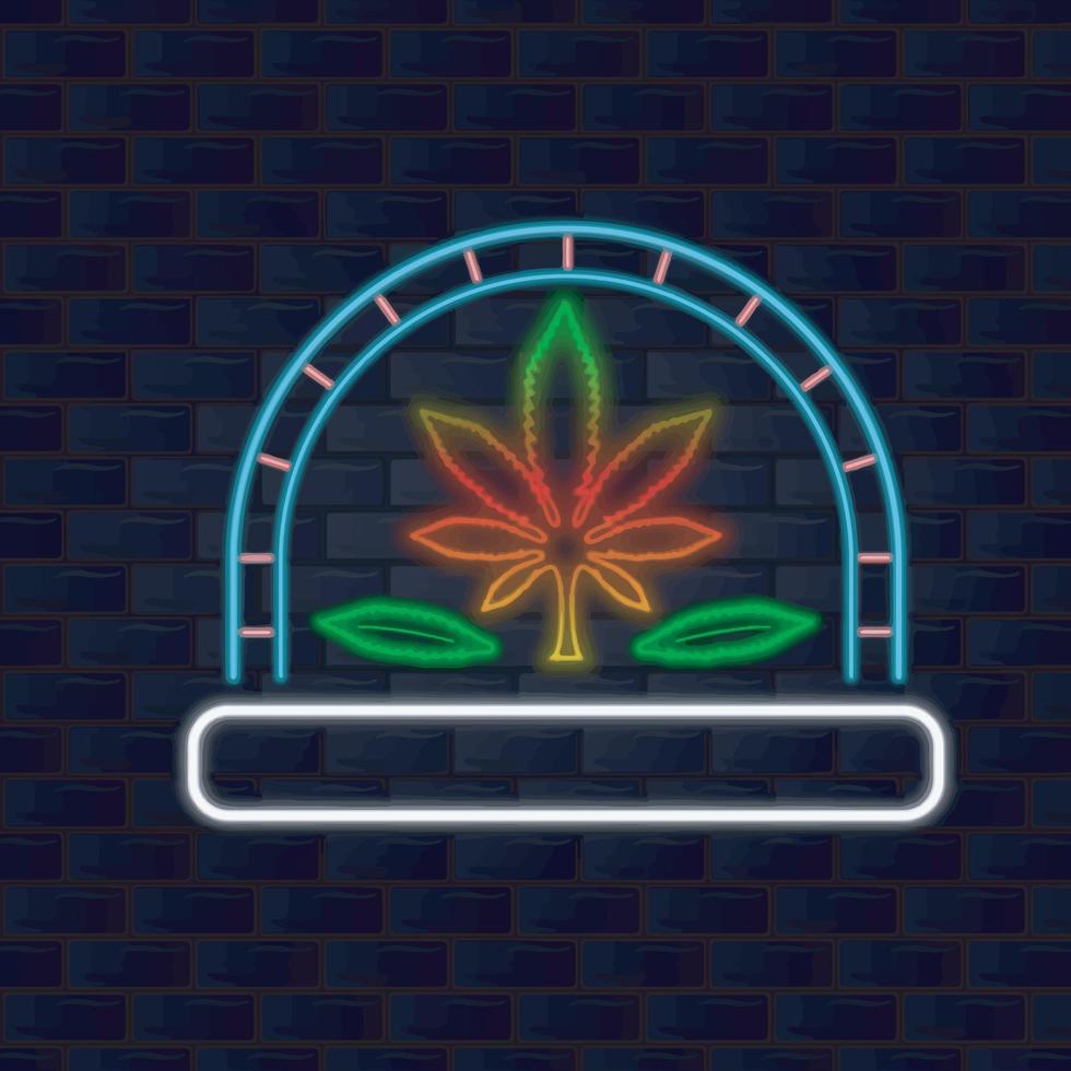 Cannabis Label With Neon Style. vector