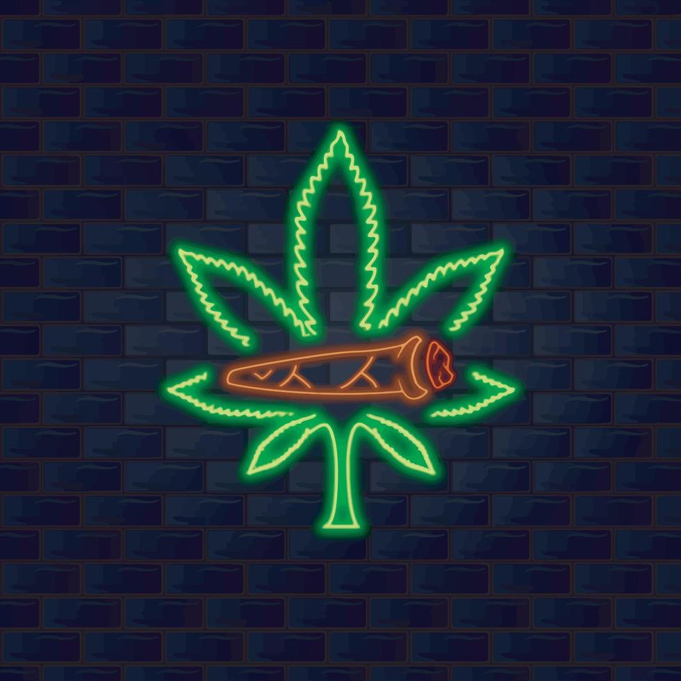 Smokes and Cannabis Label With Neon Style. vector