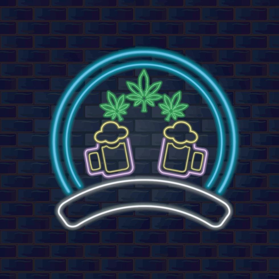 logotipo de cervezas y cannabis con estilo neón. vector