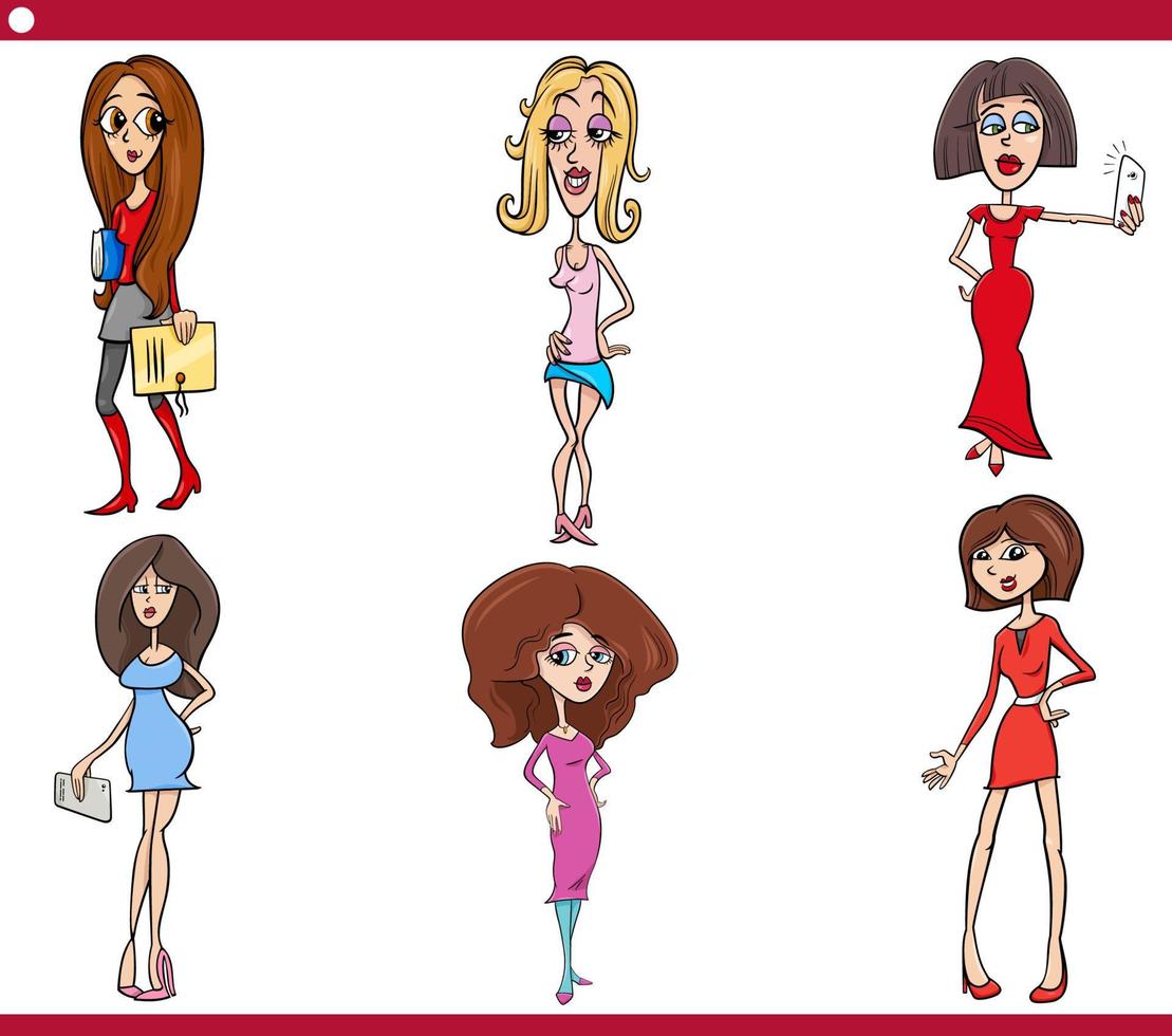 conjunto de caricaturas de personajes cómicos de mujeres de dibujos animados  5489806 Vector en Vecteezy