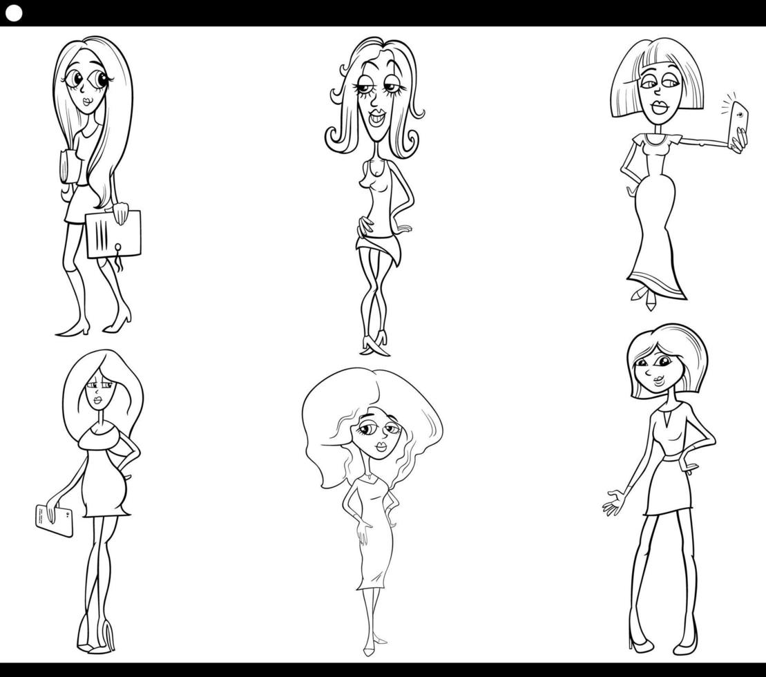conjunto de caricaturas de personajes cómicos de mujeres de dibujos animados vector