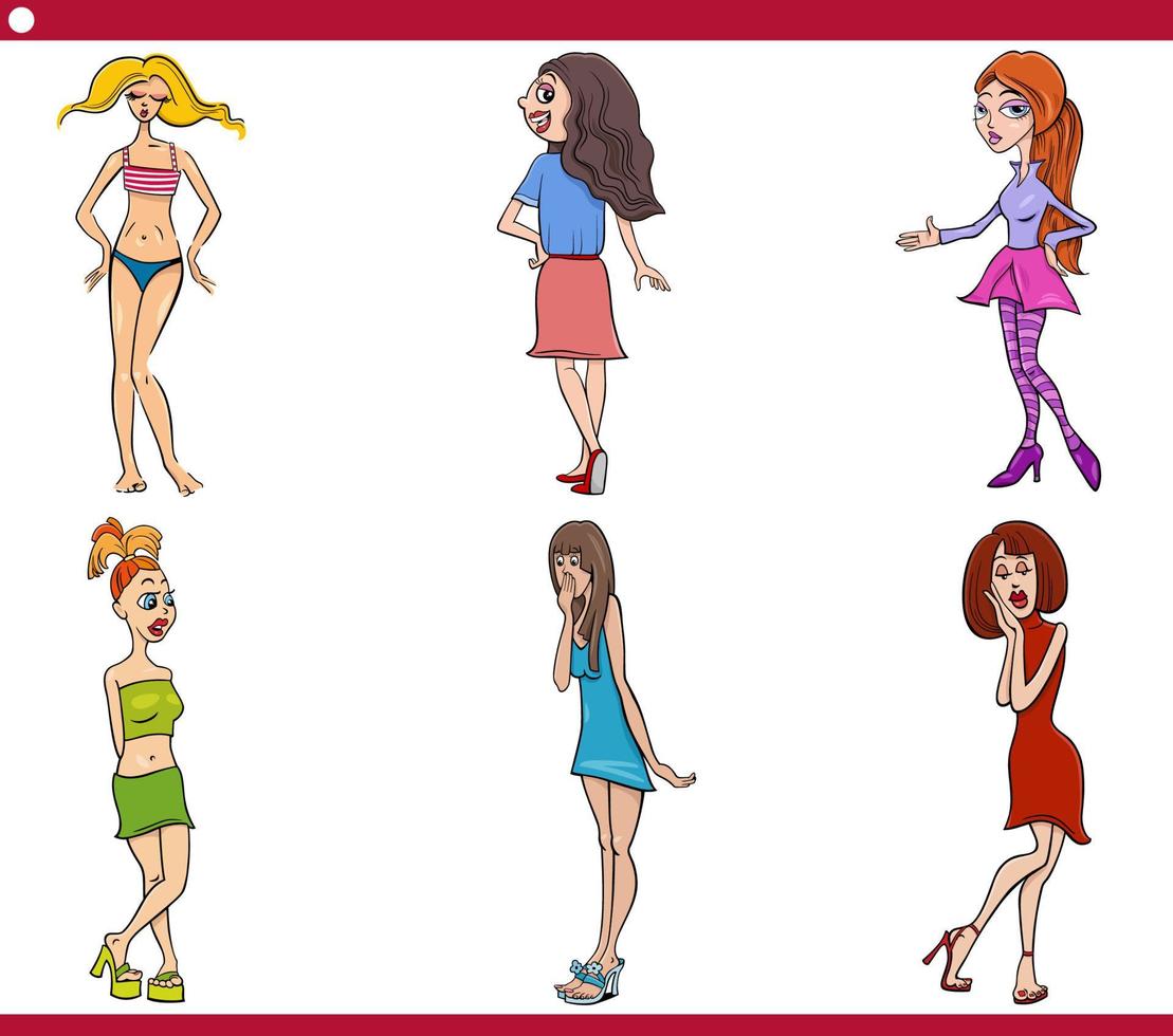 cartoon woman funny characters humorous set vector