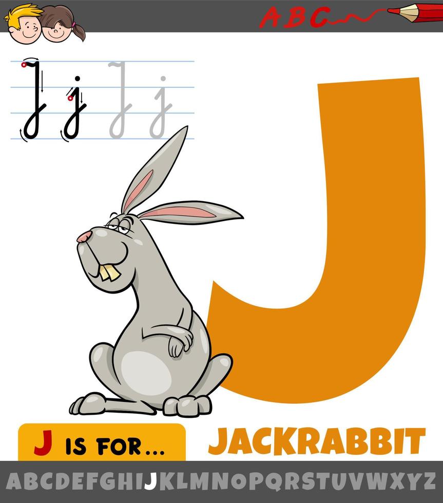 letter J from alphabet with cartoon jackrabbit animal character vector