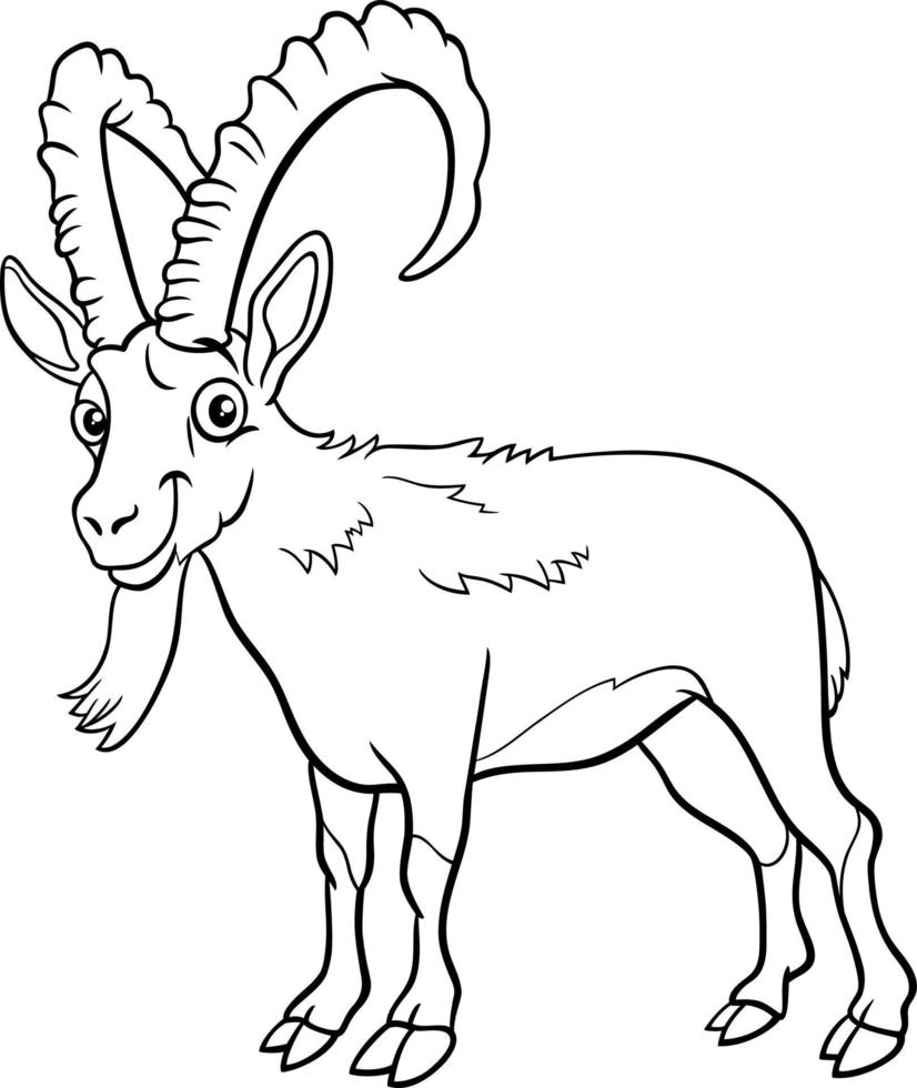 cartoon ibex comic animal character coloring book page vector