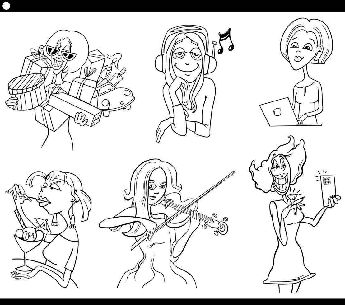 cartoon women funny characters set vector