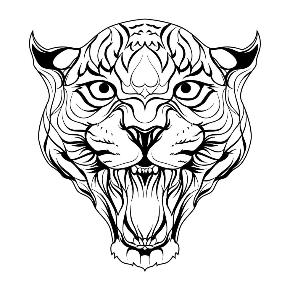 impresión de tigre de arte lineal vector