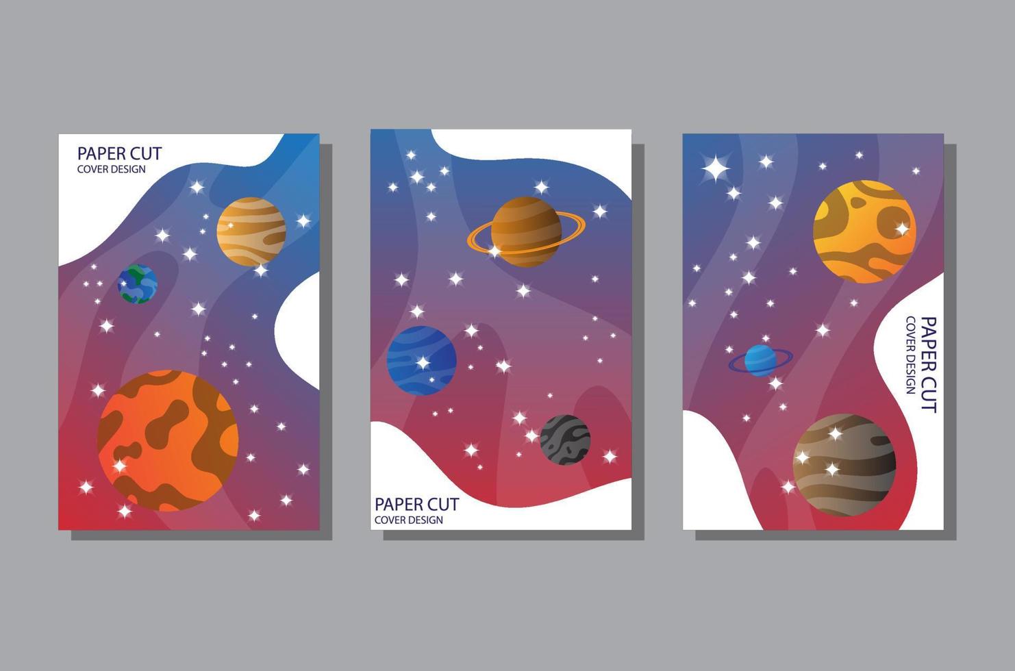 moder planet futuristic paper cut cover set vector