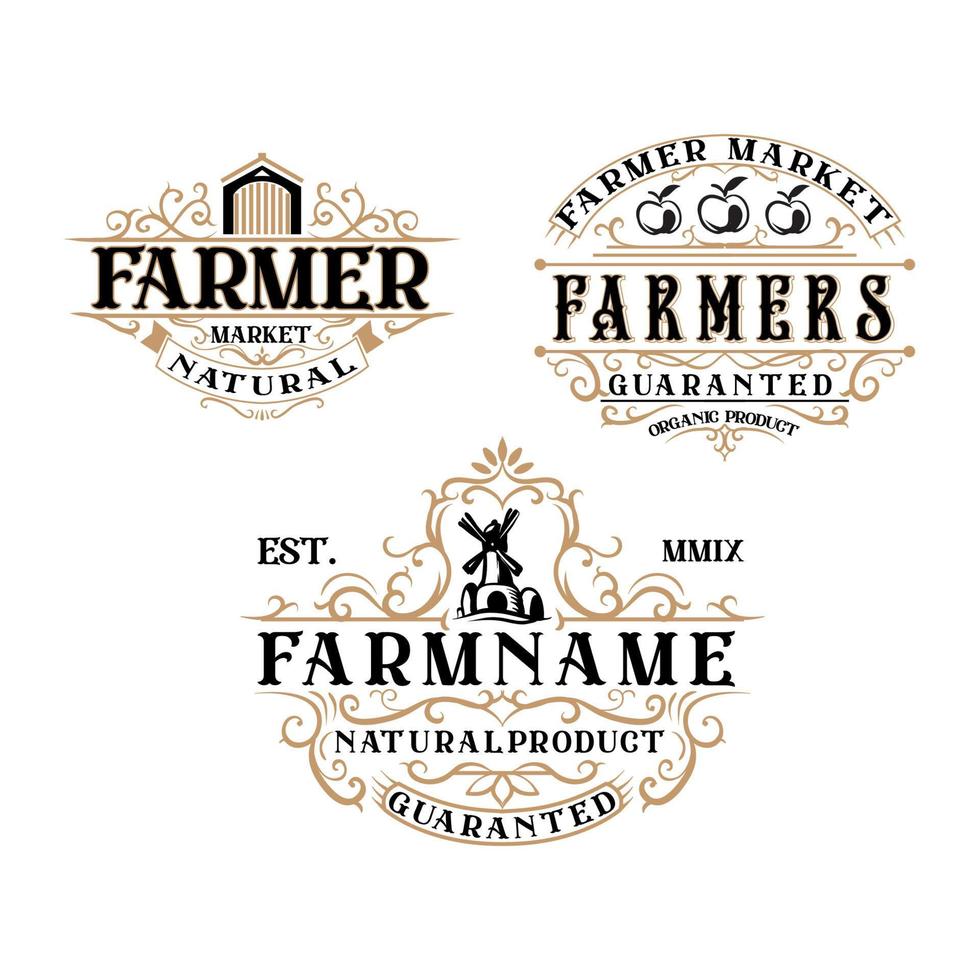 set of vintage labels. Logotypes or badges design. Trendy vintage style illustration, farm natural organic products food. vector