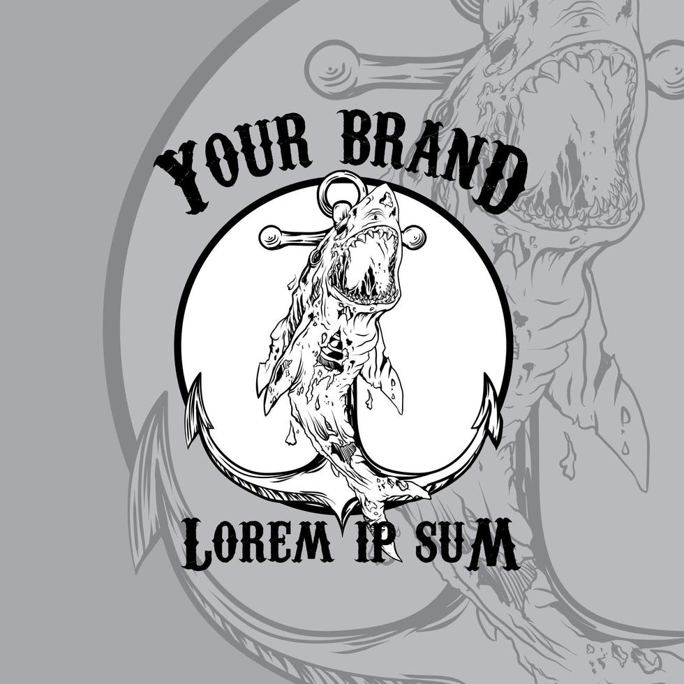 the zombie shark shirt design vector