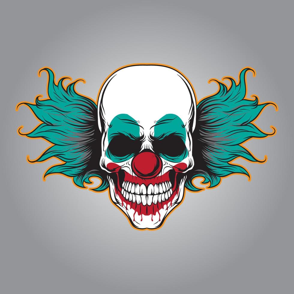 impresión de la ilustración del payaso del cráneo malvado vector