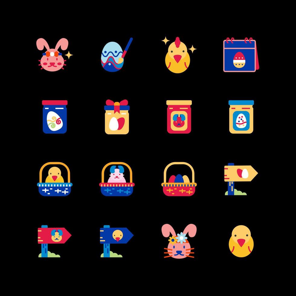 Bundle of easter flat color icons collection. simple  design vector