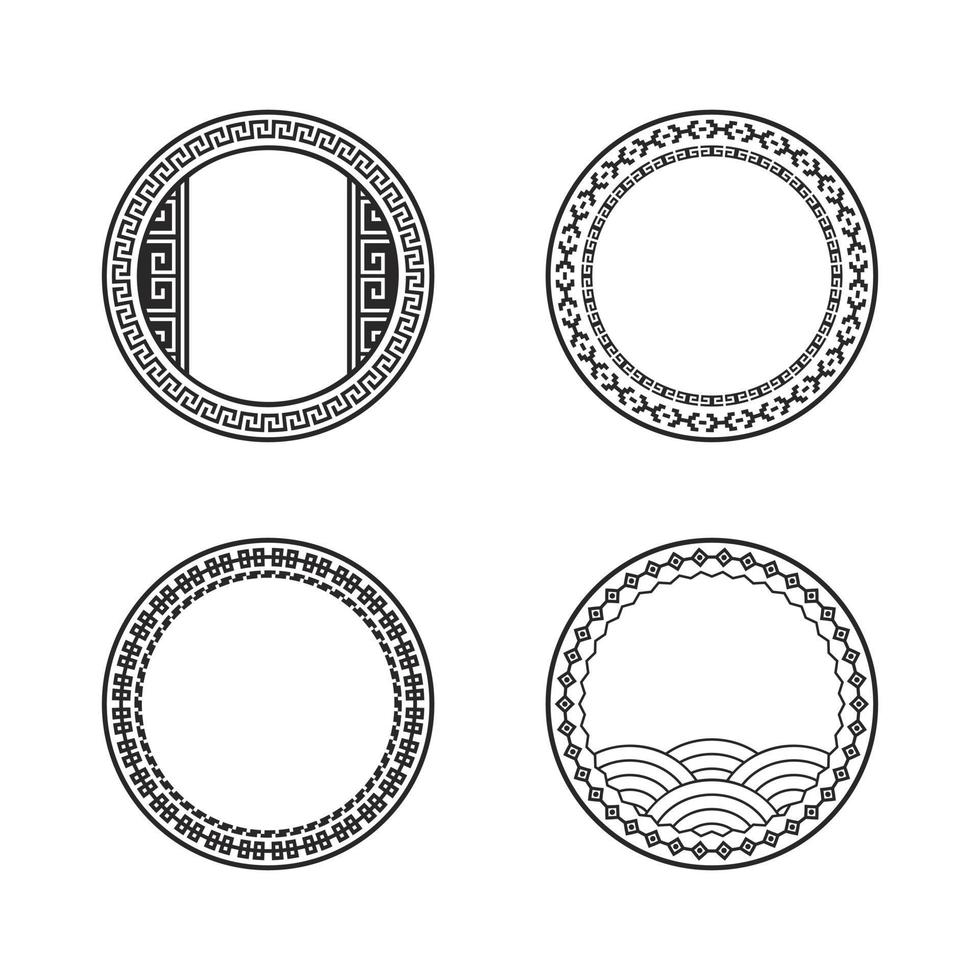 Retro-style circle Chinese pattern frame vector illustration set