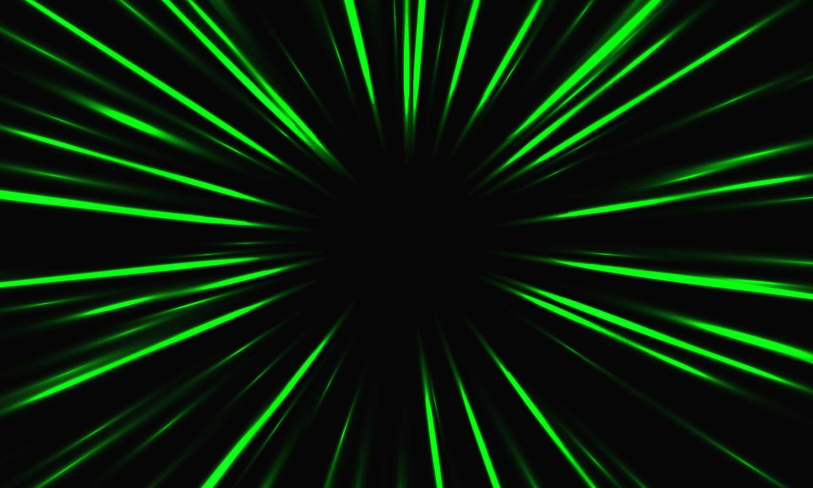 dinámica de velocidad de zoom de luz verde abstracta en vector de fondo futurista de tecnología negra