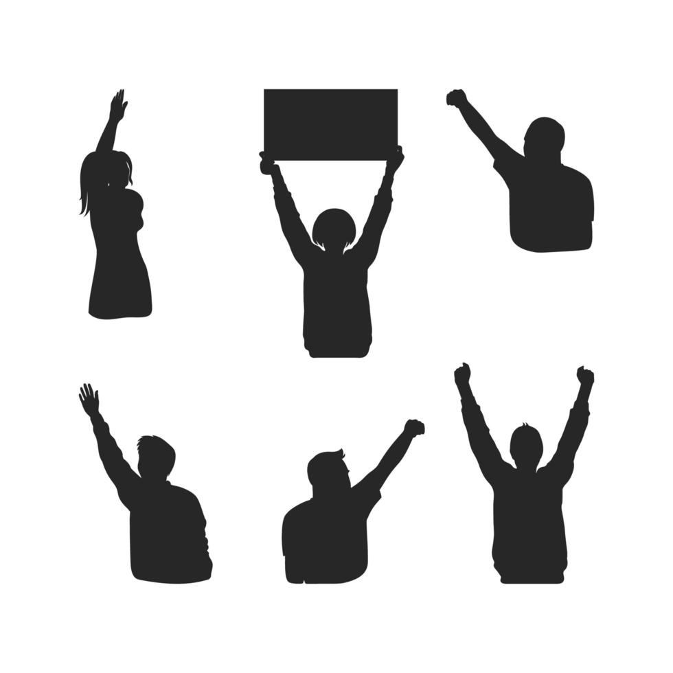 Protesting people silhouette set. vector