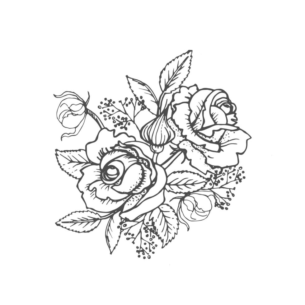 Roses clip-art temporary tattoo vector illustration.