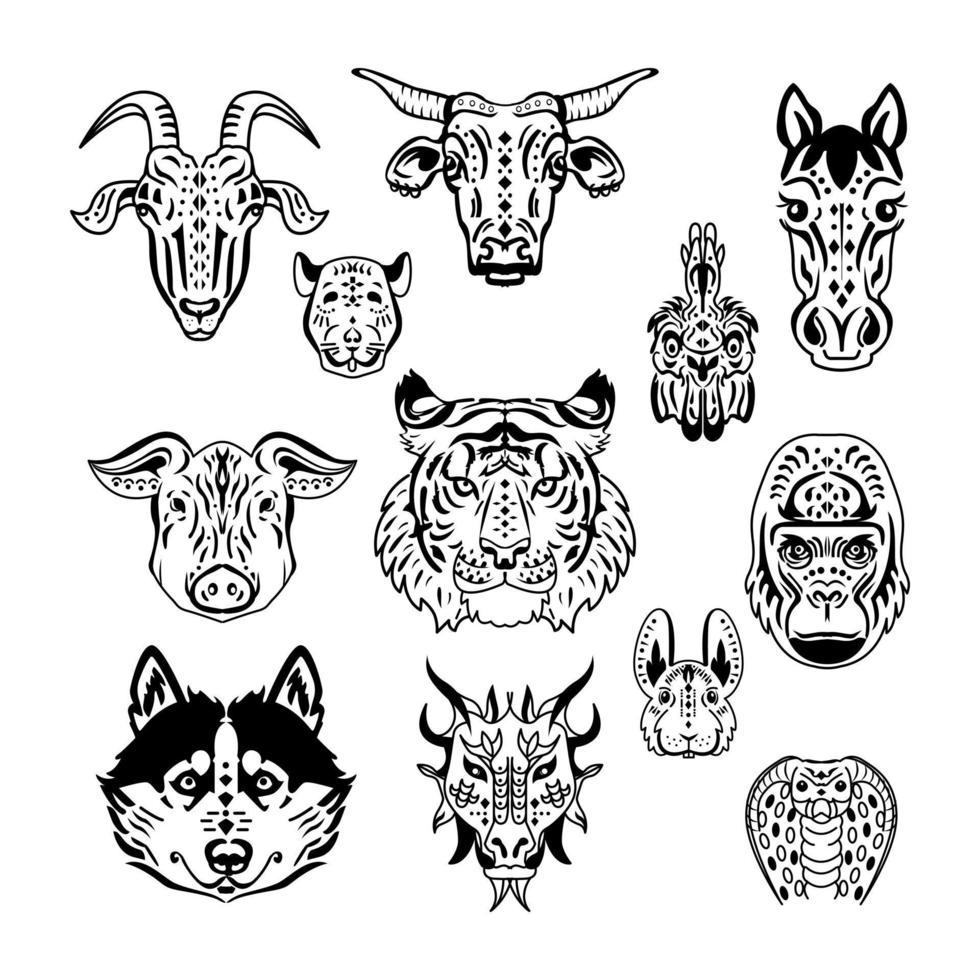 Chinese zodiac signs vector illustration.