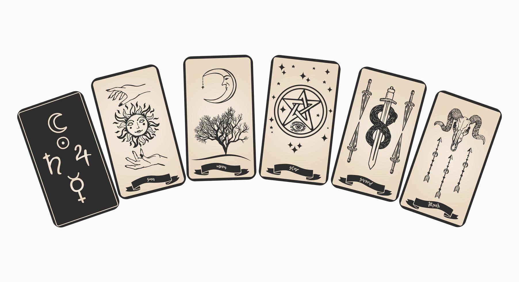 Tarot card with symbols vector illustration.