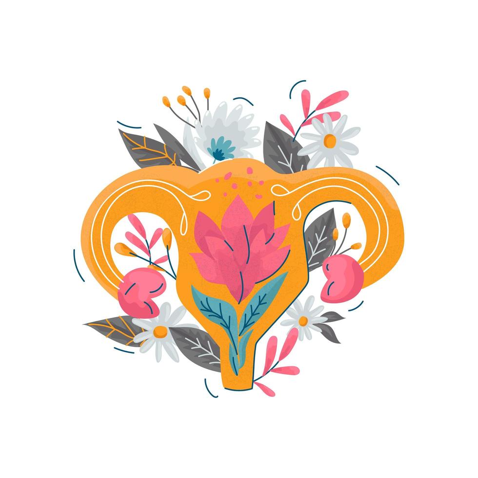 Female reproductive system stylized with botanical elements. vector