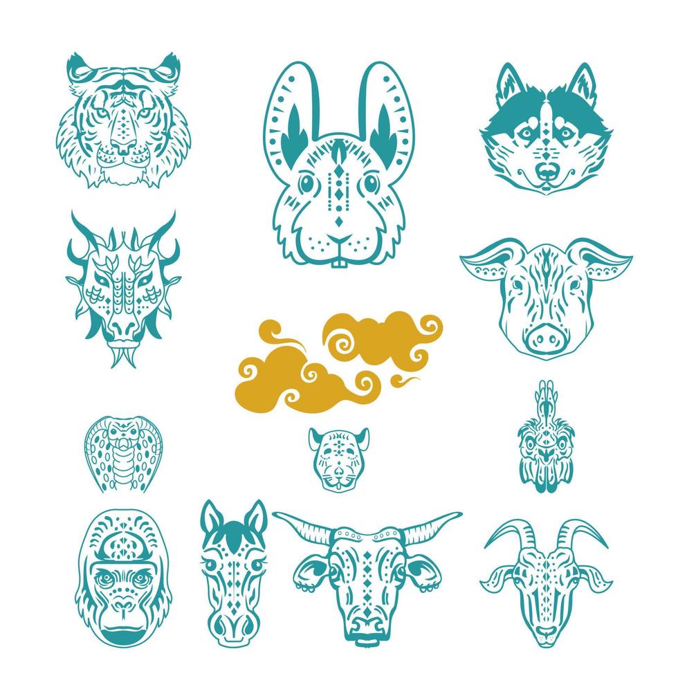 Chinese zodiac signs vector illustration.