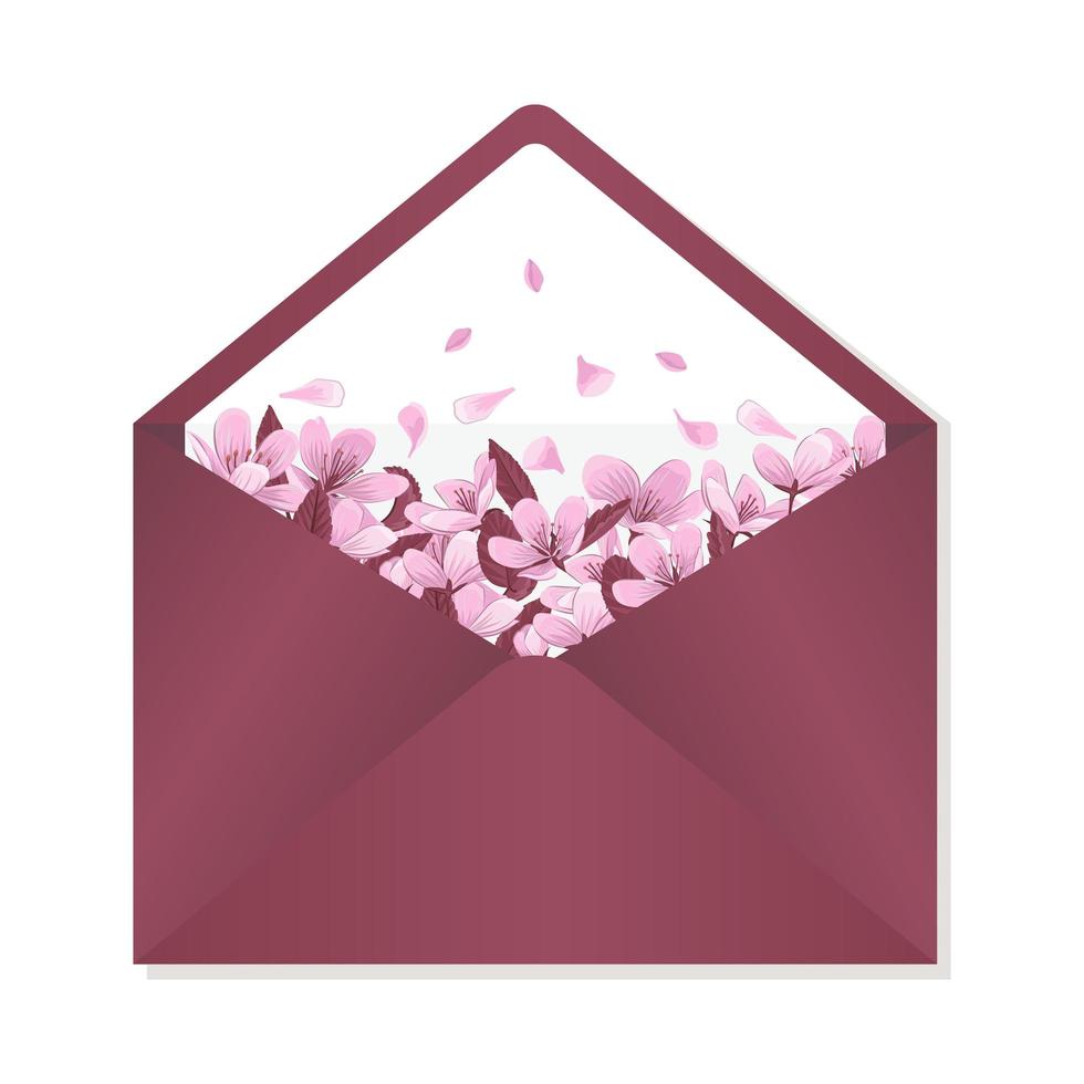 Envelope decorated with cherry blossom vector illustration.