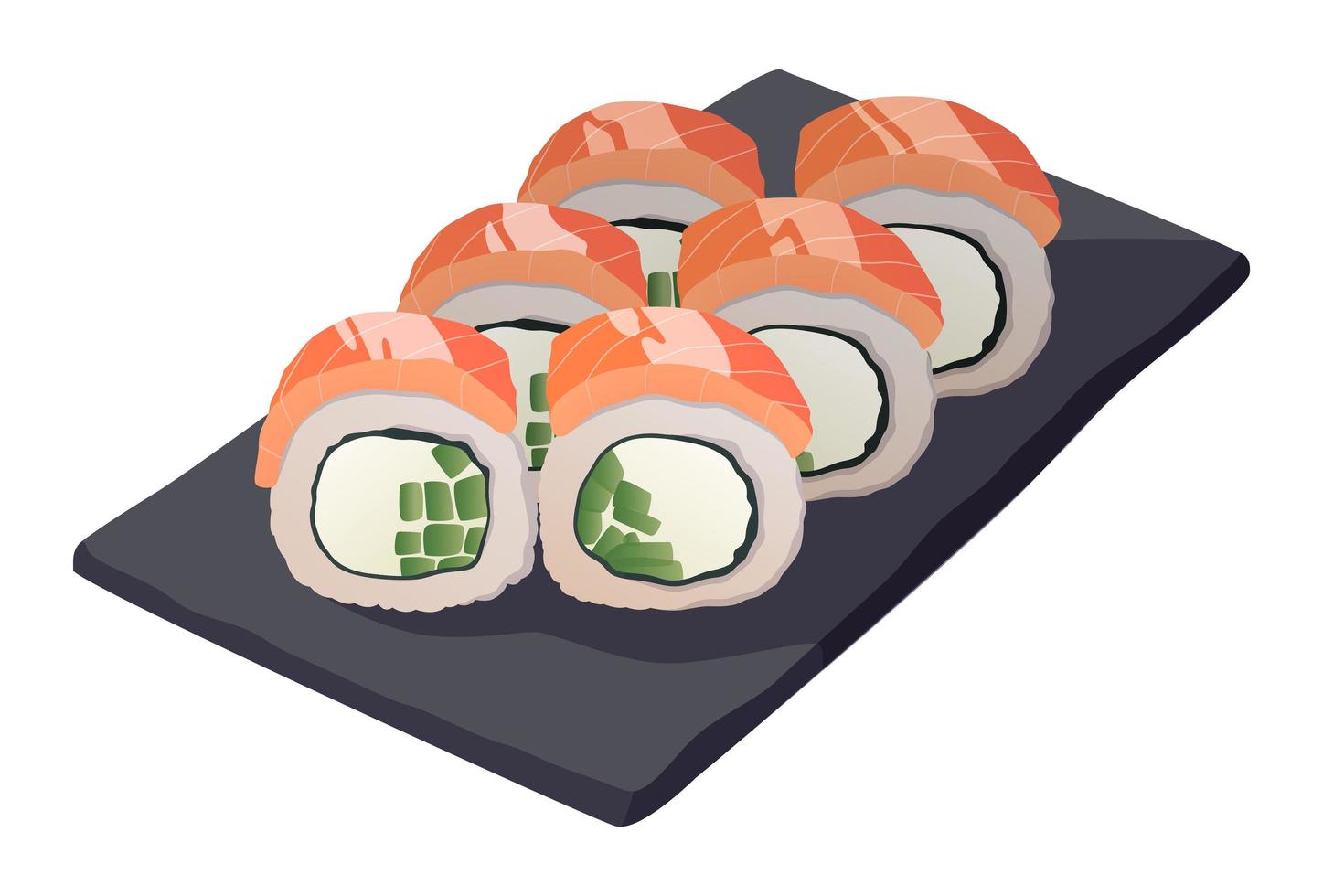 Realistic cooked sushi rolls white background - Vector