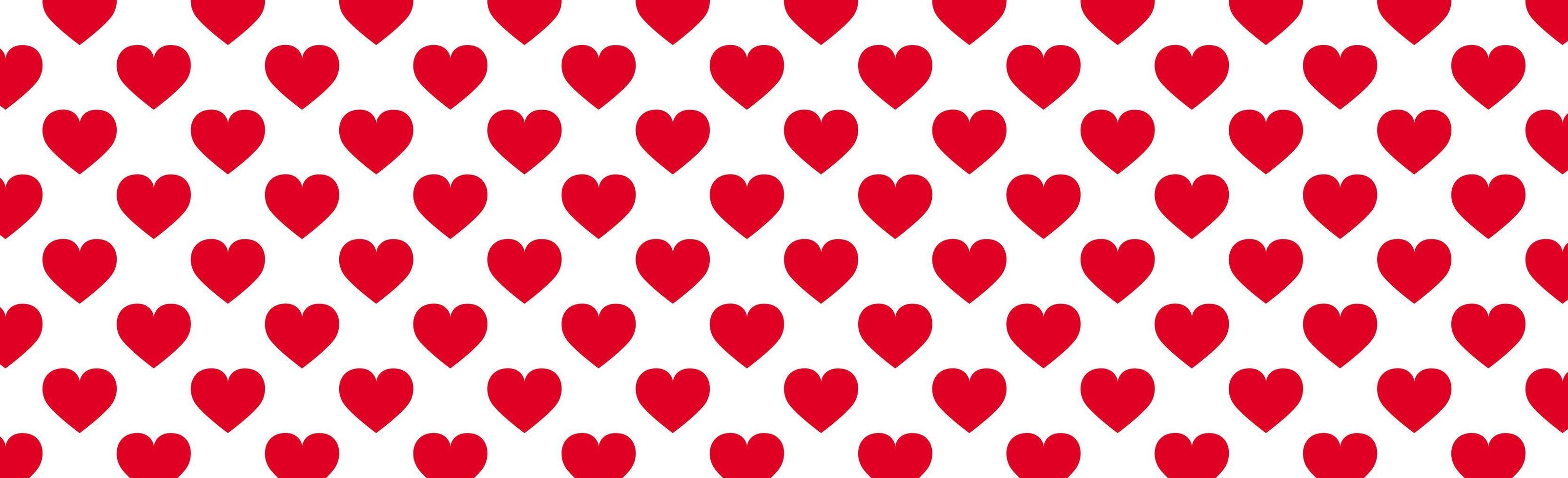 Panoramic pattern white background with many red hearts - Vector