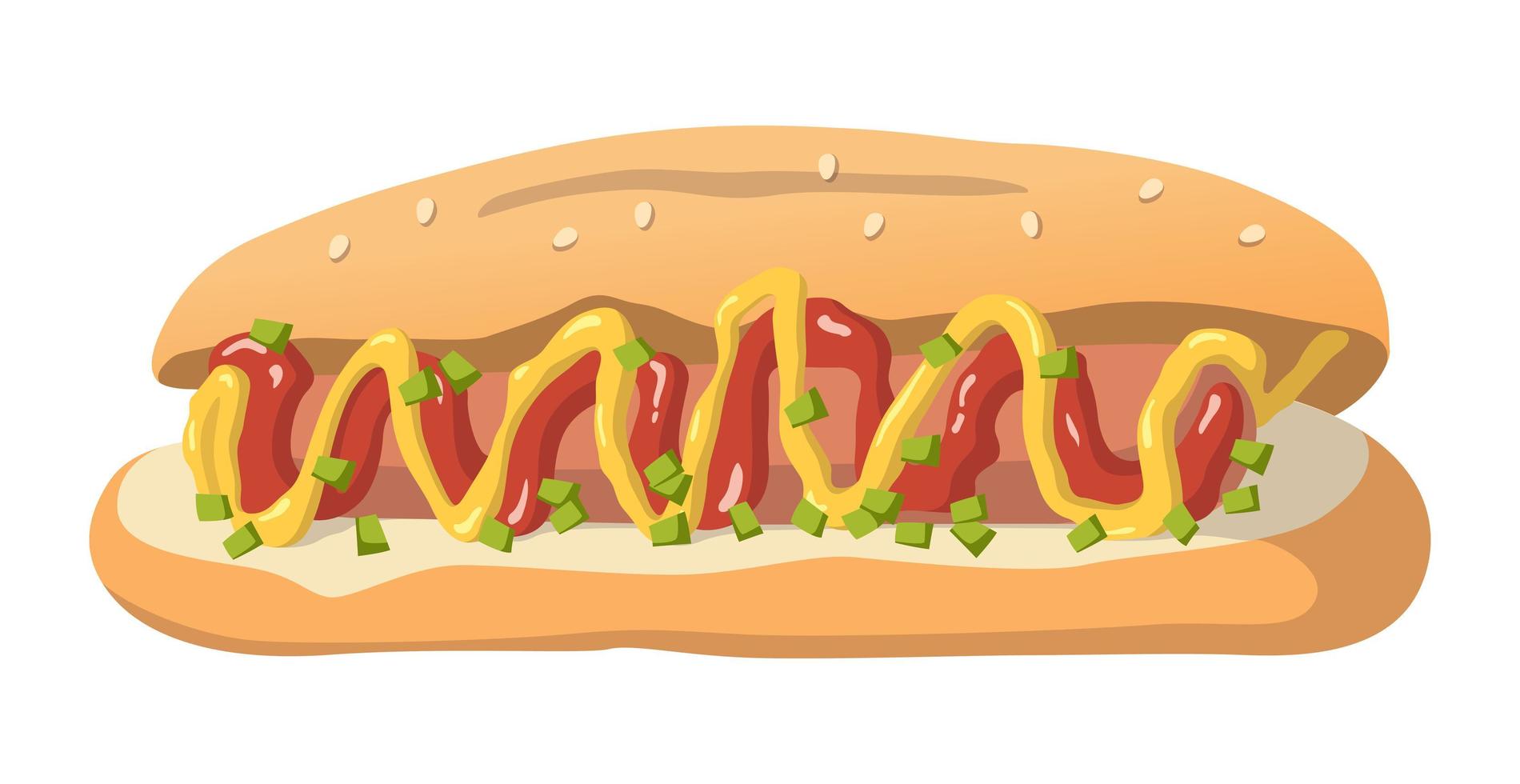 Realistic cooked fried sausage hot dog white background - Vector