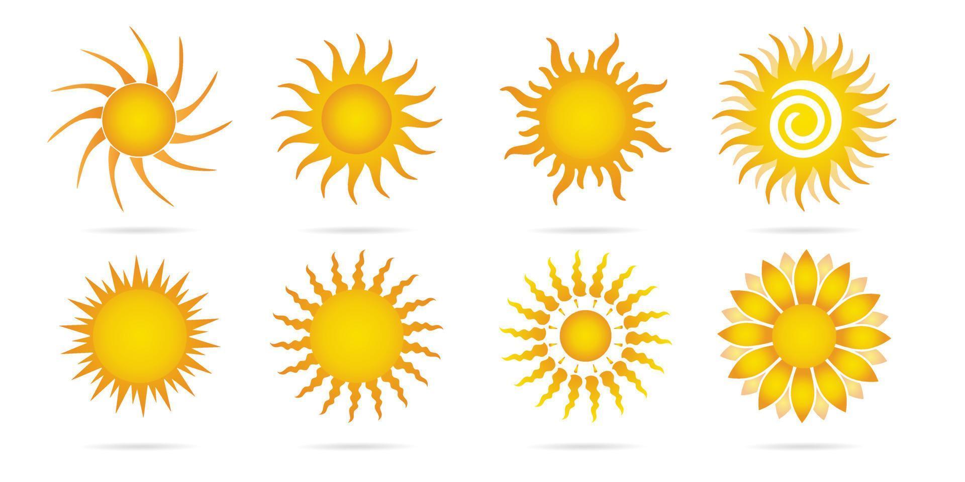Collection of variety suns icon. Different kind of sun icons vector