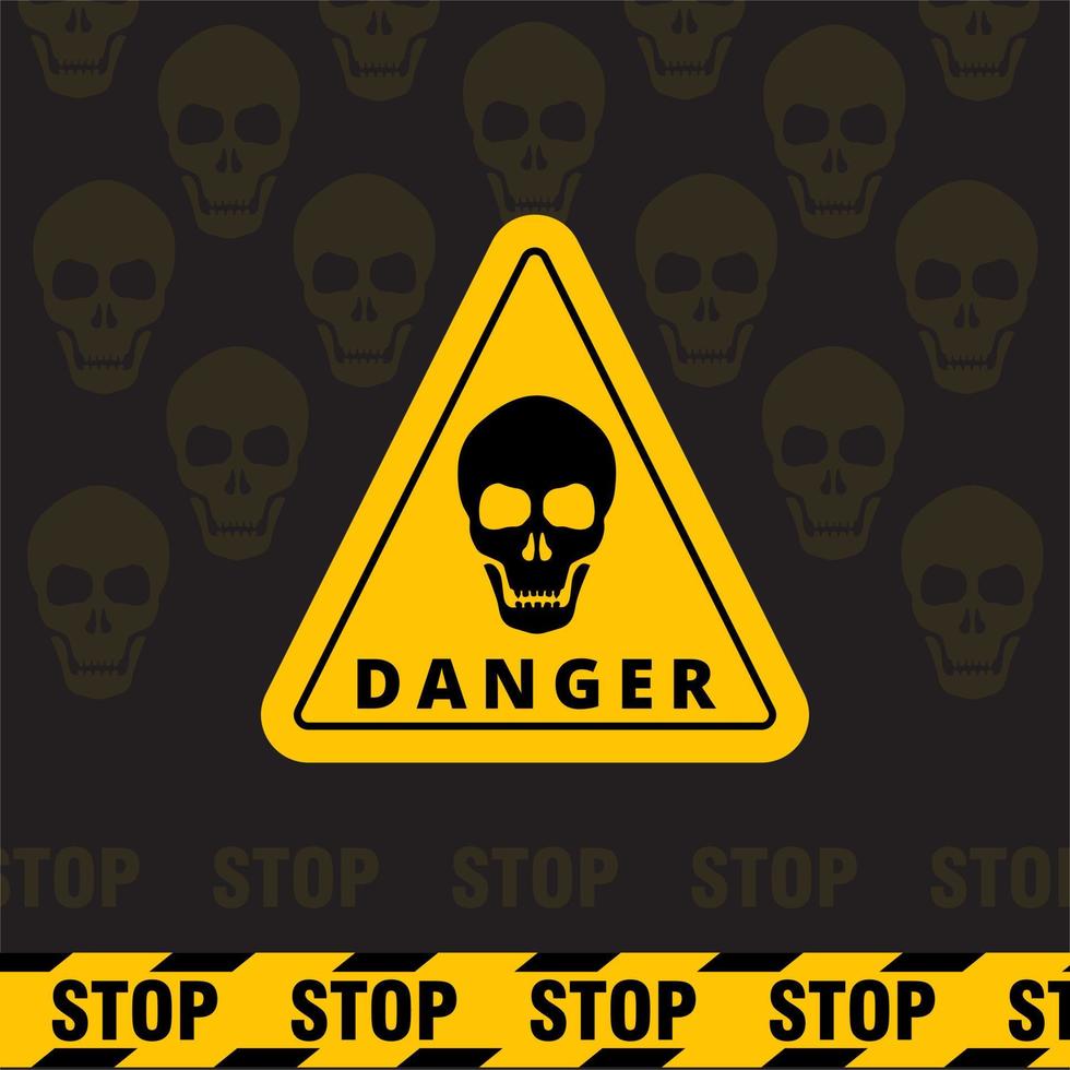 Danger sign background with silhouette of skull. Warning stripe background with silhouette of skull vector
