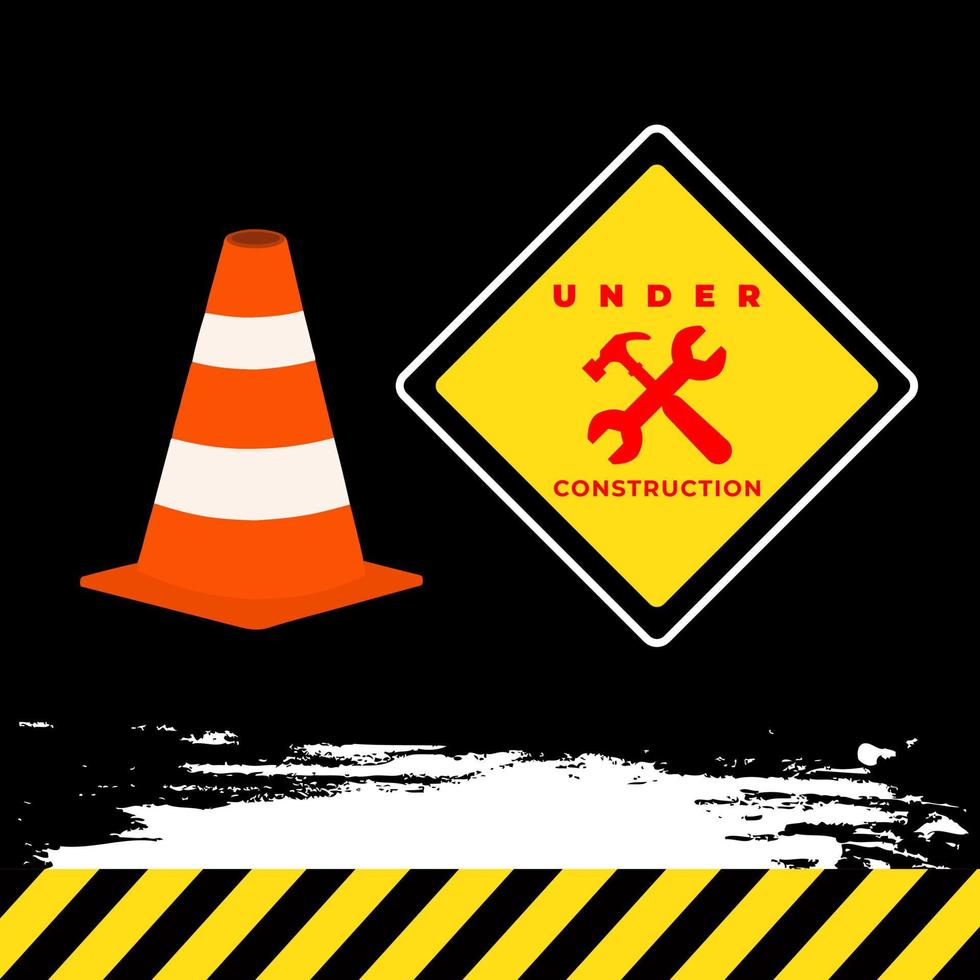 under construction background with traffic cone, hammer and pliers. under construction design vector illustration