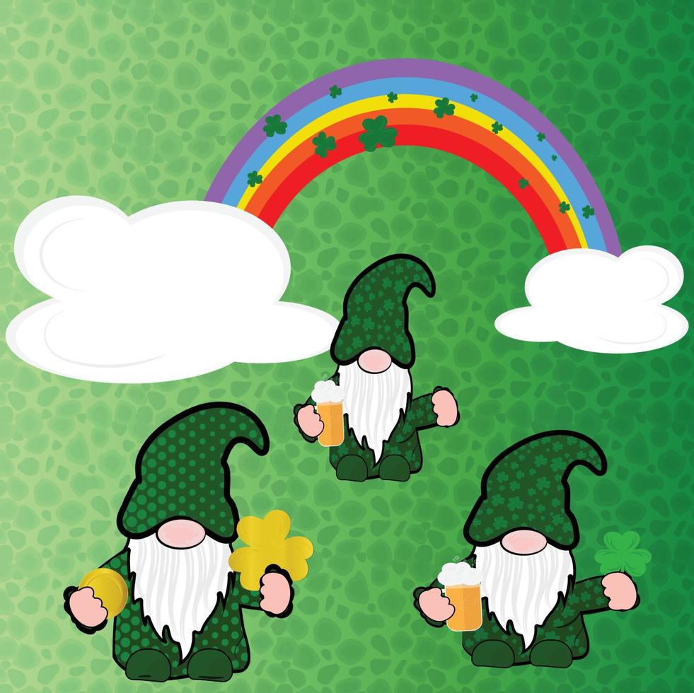 Diseño del día de San Patricio de los gnomos para camisetas, tarjetas de felicitación, insignias, tarjetas de felicitación, tazas o carteles. vector