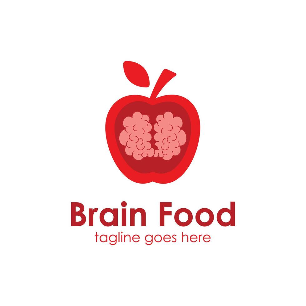 plantilla de diseño de logotipo de comida para el cerebro con manzana de fruta, simple y única. perfecto para negocio, mercado, tienda, etc. vector