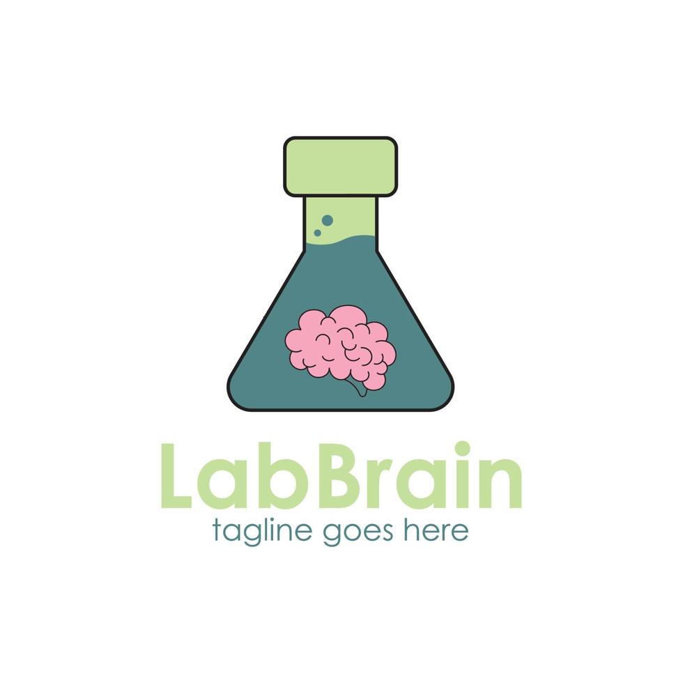 logotipo de cerebro de laboratorio con plantilla de diseño de laboratorio de botella, simple y único. perfecto para negocios, ciencia, etc. vector