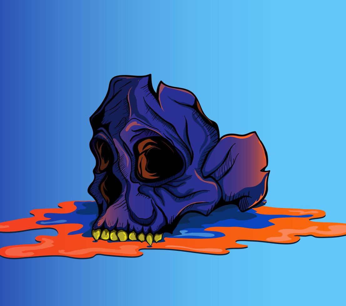 cráneo azul en la ilustración de vector de estilo de dibujos animados