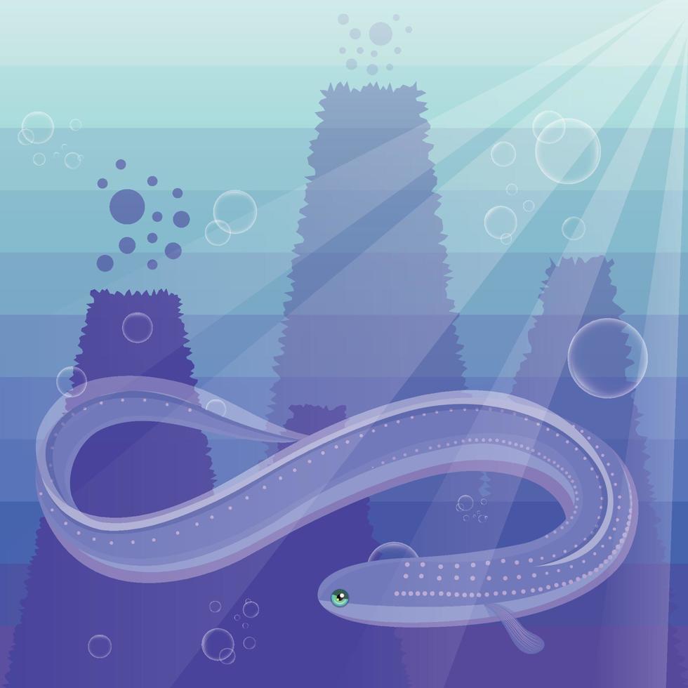 Electric eel under the sea with bubbles vector illustration