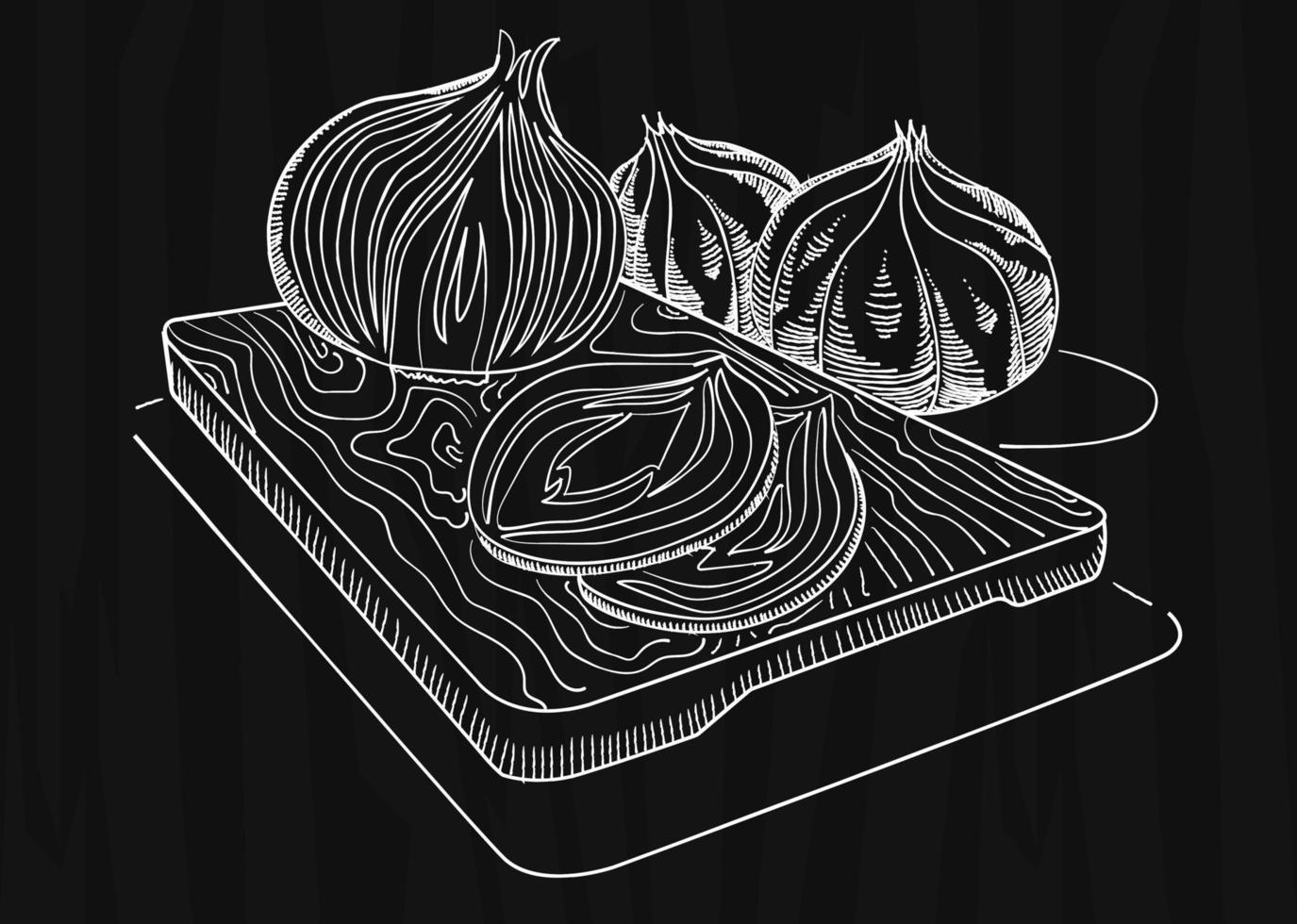 Onions on a cutting board vector illustration