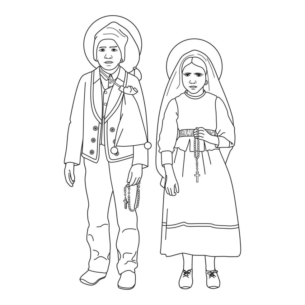 santos francisco marto y jacinta marto de fatima vector ilustración esquema monocromo