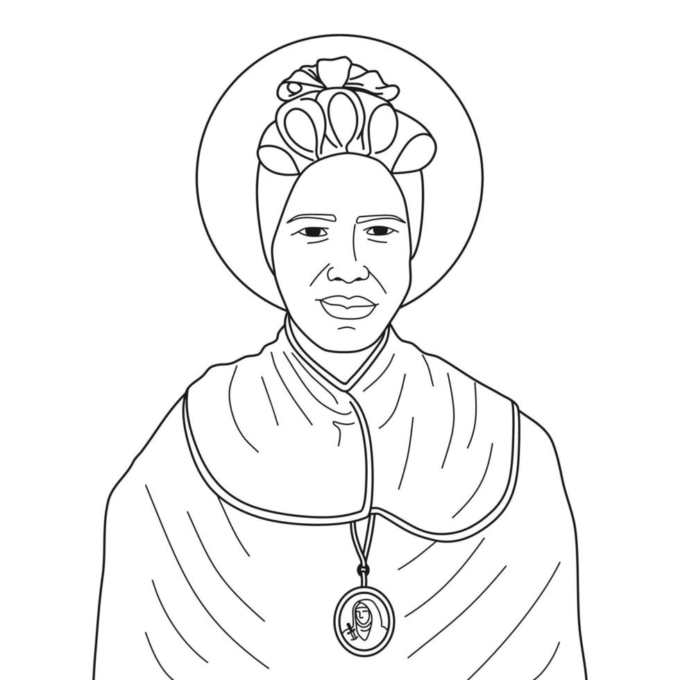 Saint Josephine Bakhita Vector Illustration Outline Monochrome