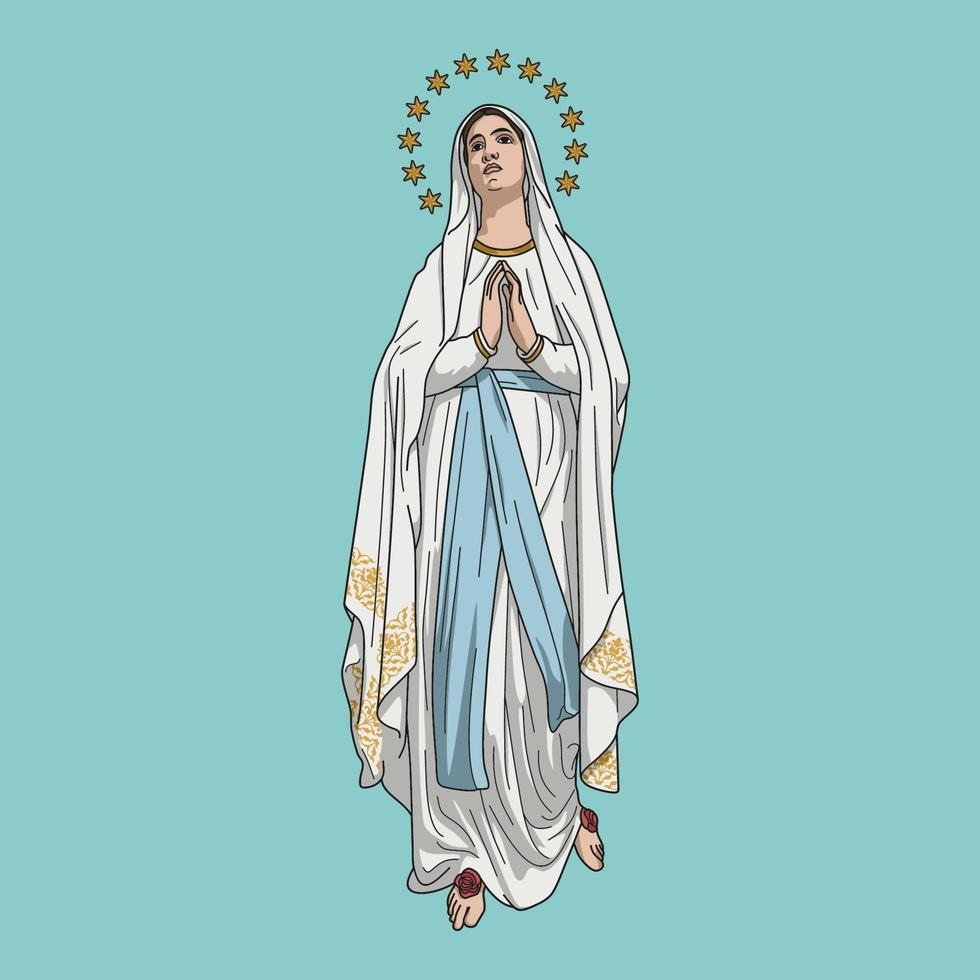 Our Lady of Lourdes Colored Vector Illustration