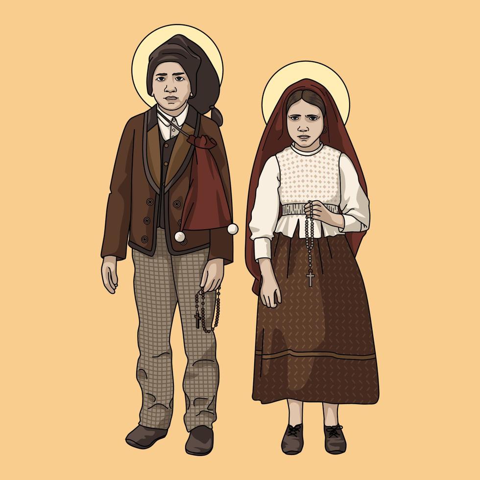 Saints Francisco Marto and Jacinta Marto of Fatima Colored Vector Illustration