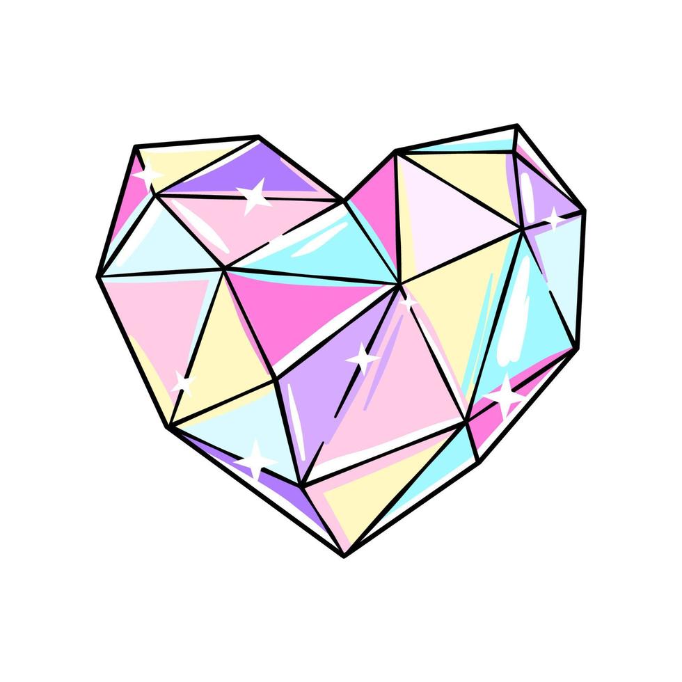 Diamond, crystal heart vector